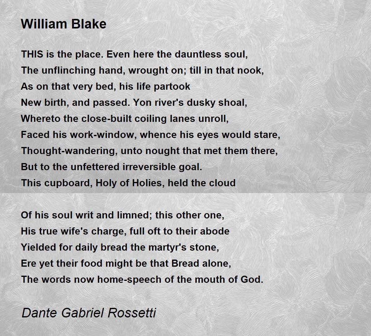 William Blake Poem By Dante Gabriel