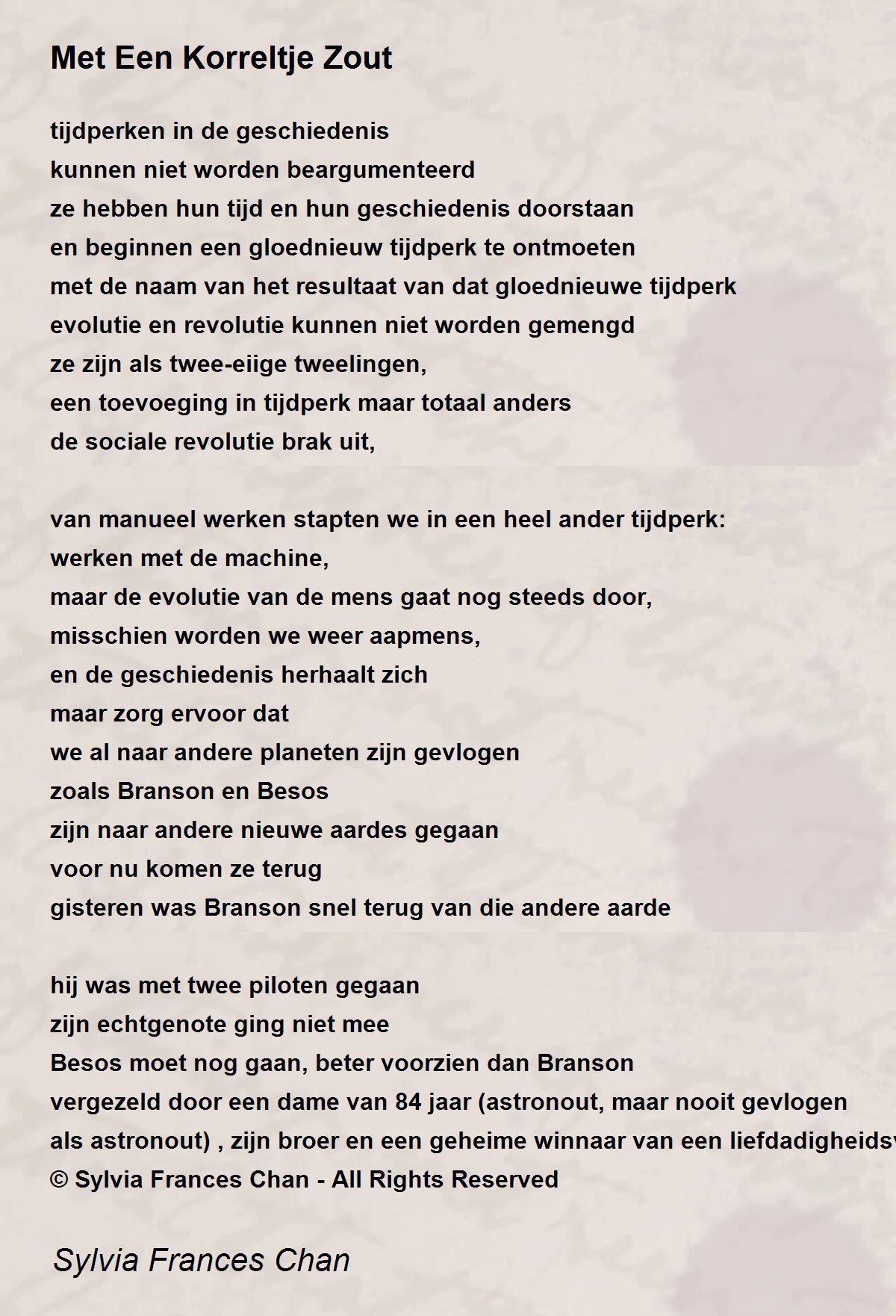 Met Een Korreltje Zout - Met Een Korreltje Zout Poem by Sylvia Frances Chan