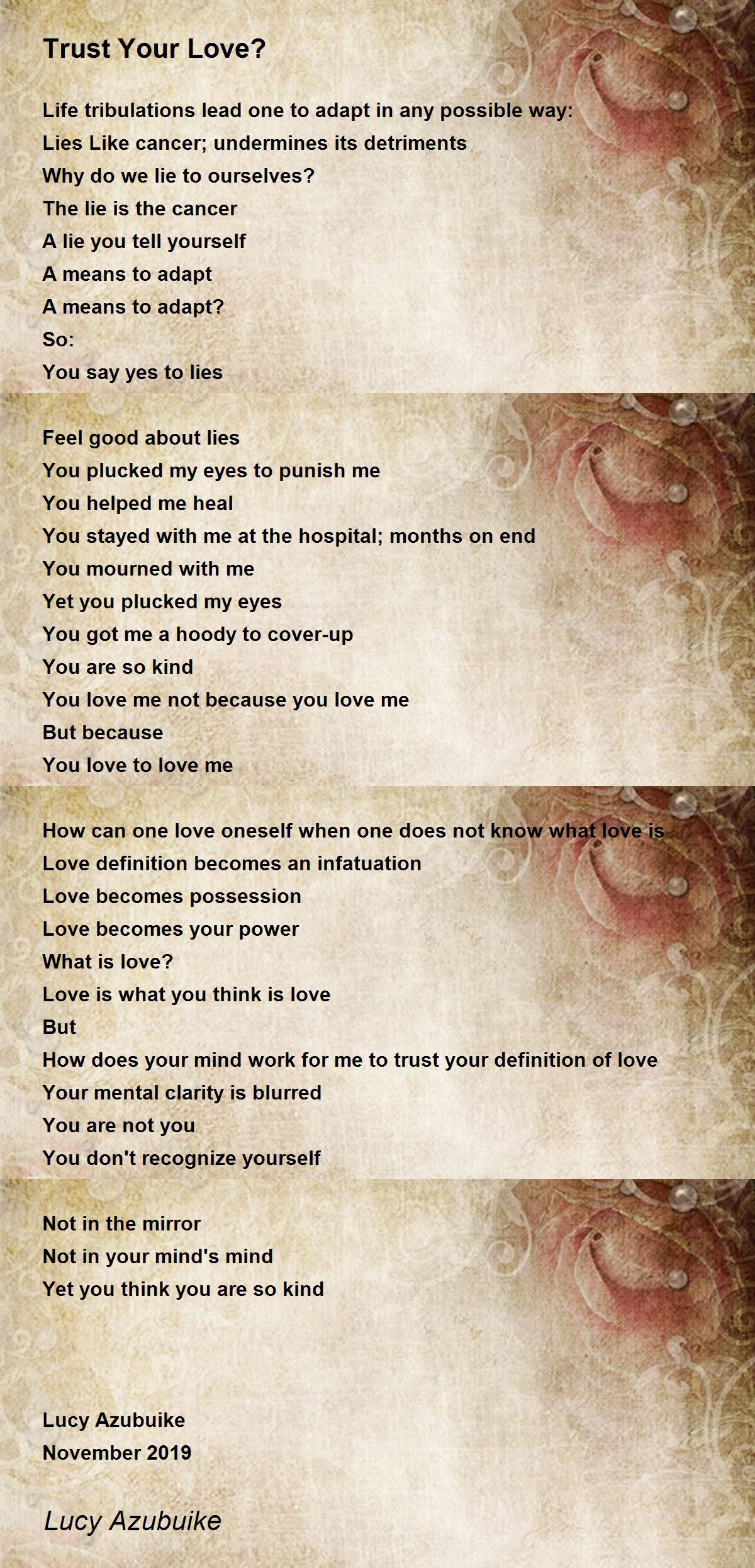 Trust Your Love? - Trust Your Love? Poem by Lucy Azubuike