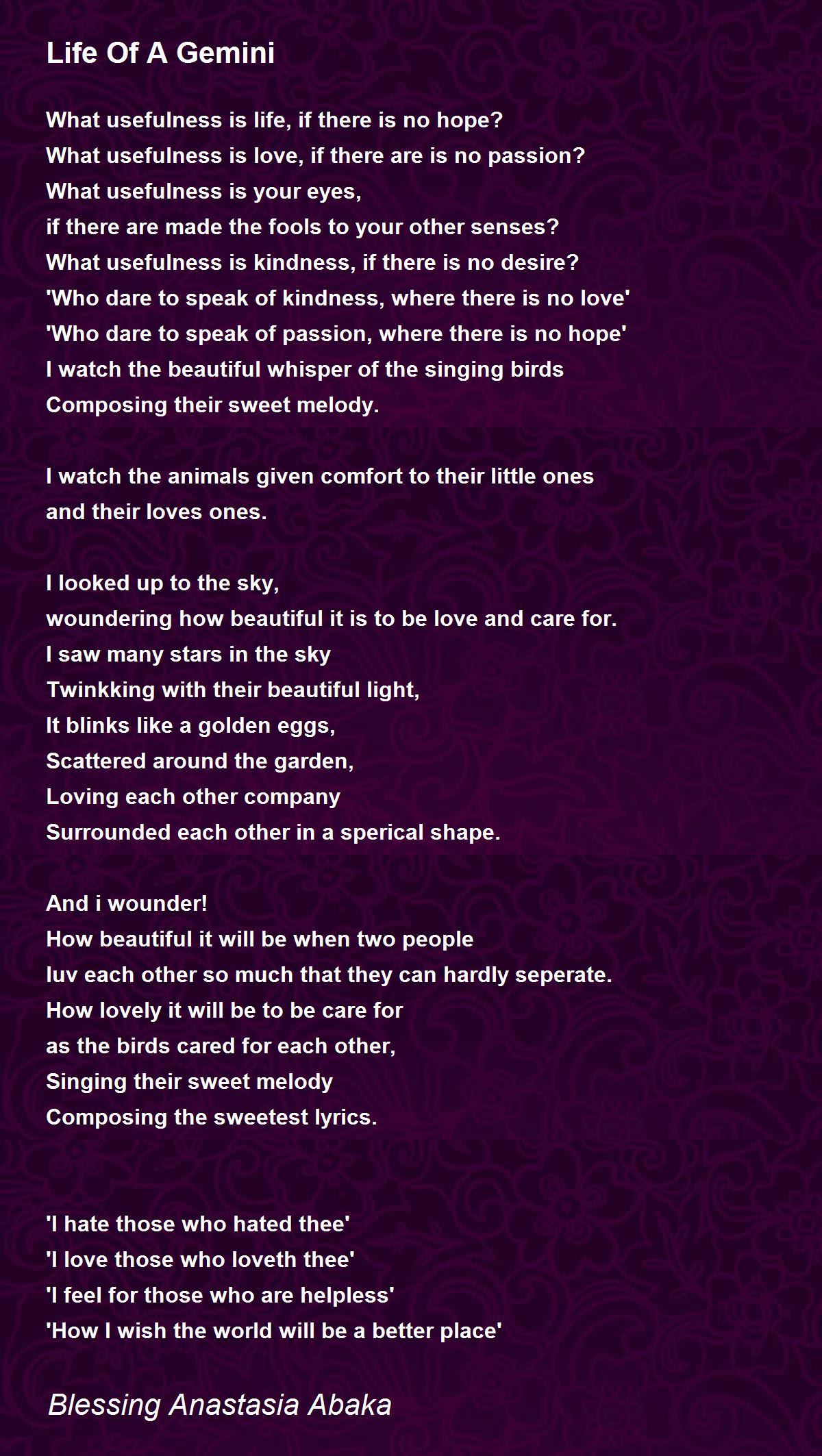 Life Of A Gemini - Life Of A Gemini Poem by Blessing Anastasia Abaka