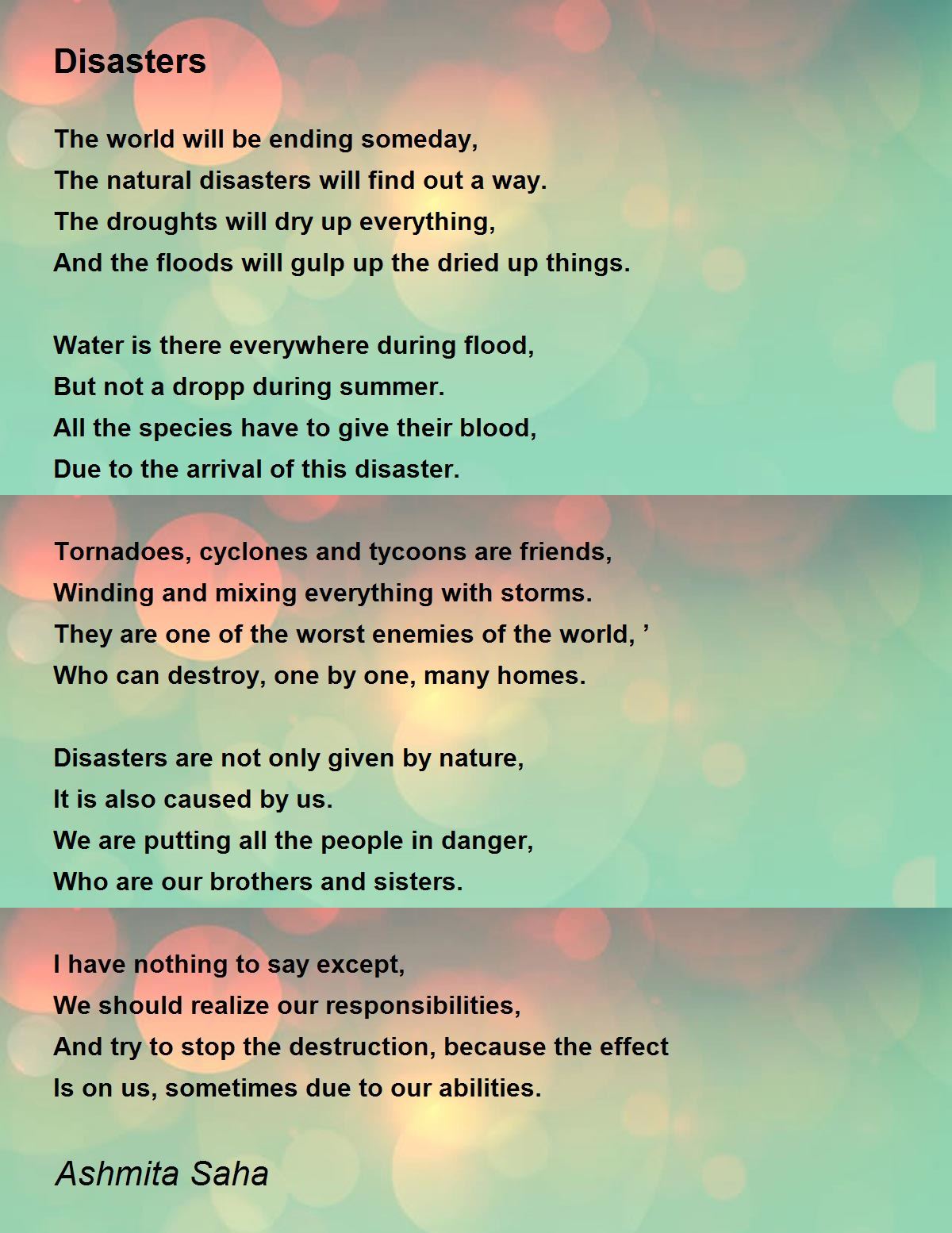 Disasters Poem By Ashmita Saha