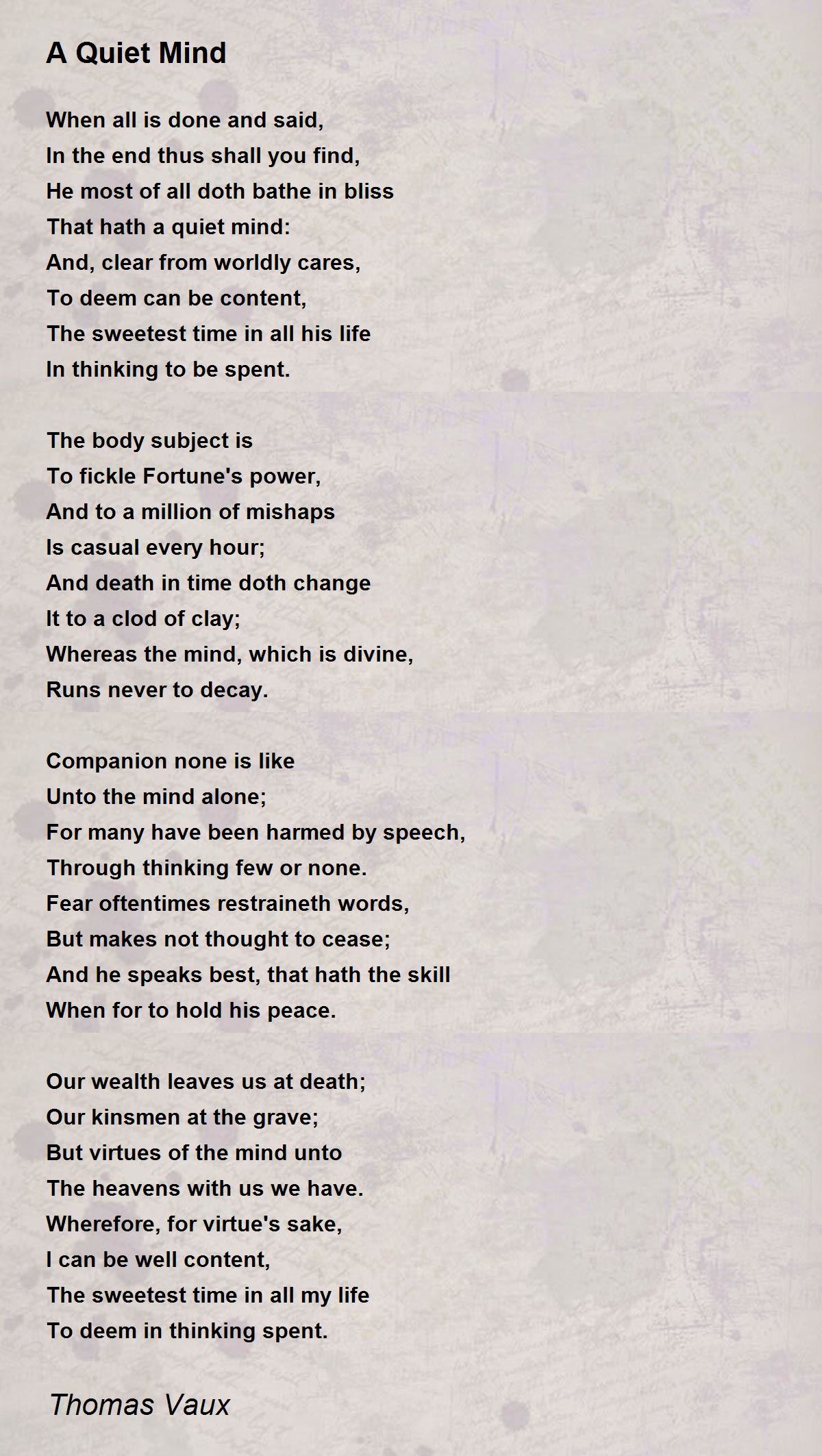 A Quiet Mind - A Quiet Poem by Thomas Vaux