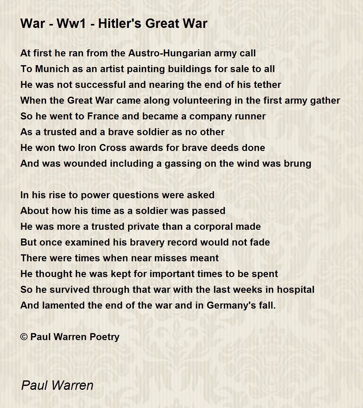 War Ww1 S Great Poem