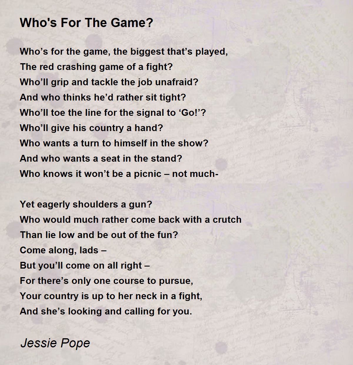Who's For The Game? Who's For Game? by Jessie Pope