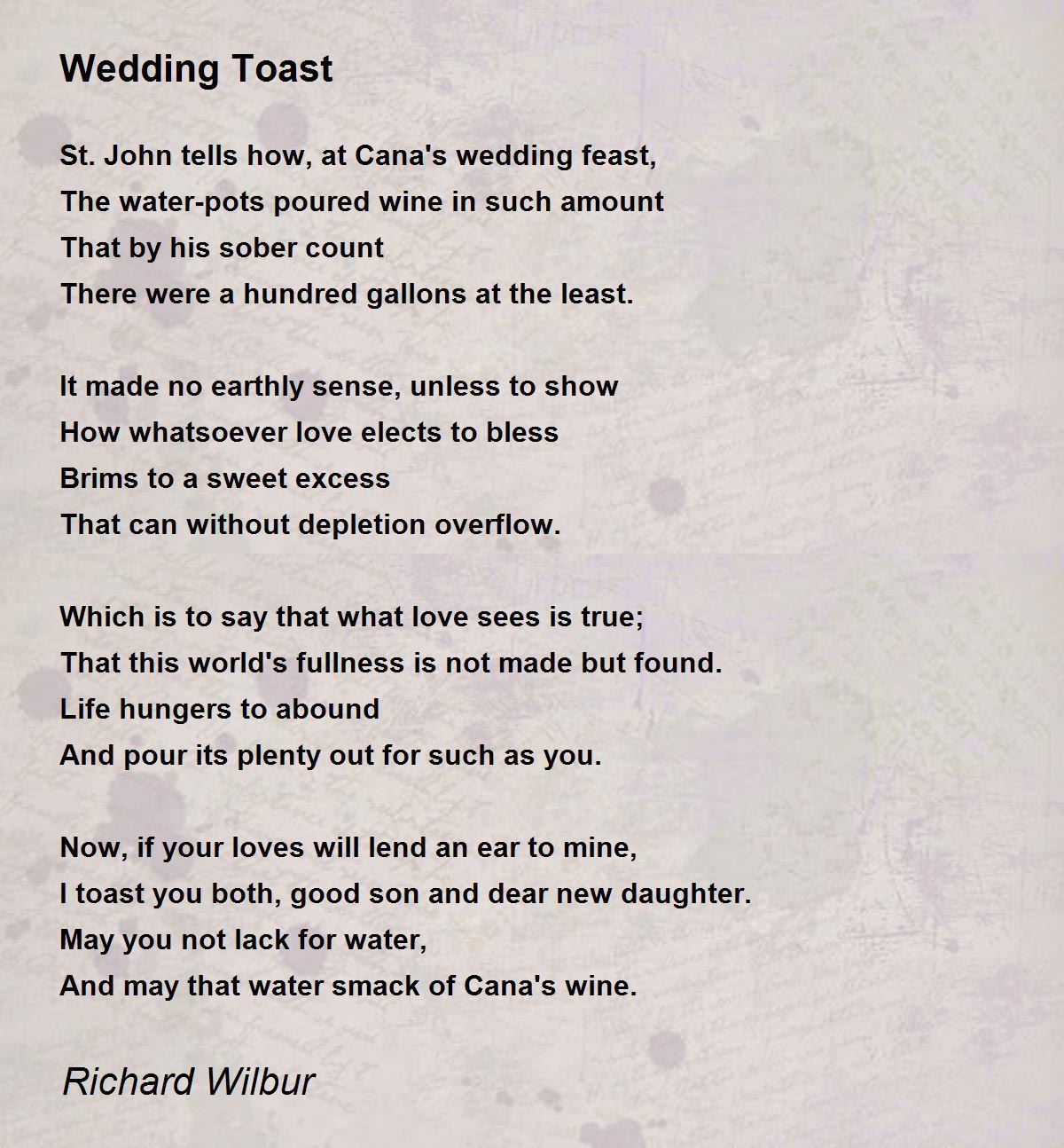 Wedding Toast Poem By Richard Wilbur