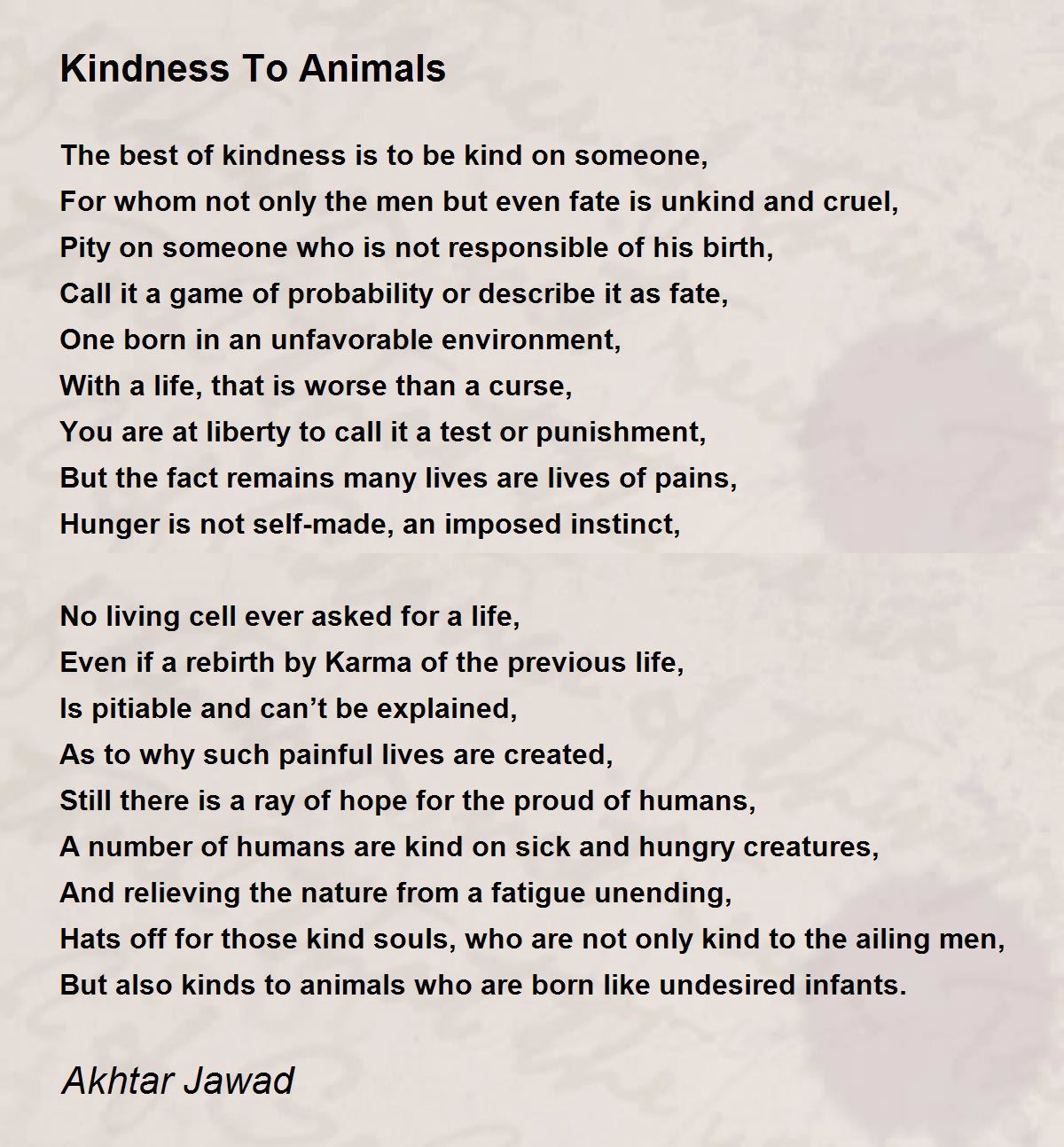 Kindness To Animals - Kindness To Animals Poem by Akhtar Jawad