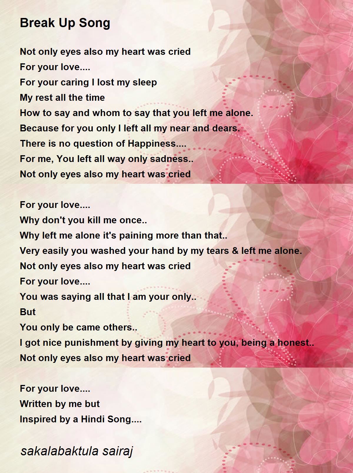 Break Up Song - Break Up Song Poem by sakalabaktula sairaj