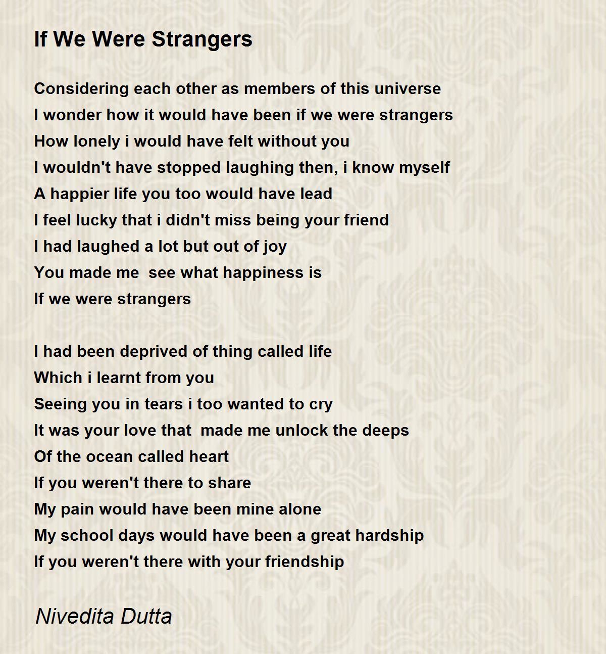 Strangers Lyrics - I Think We're Poets - Only on JioSaavn