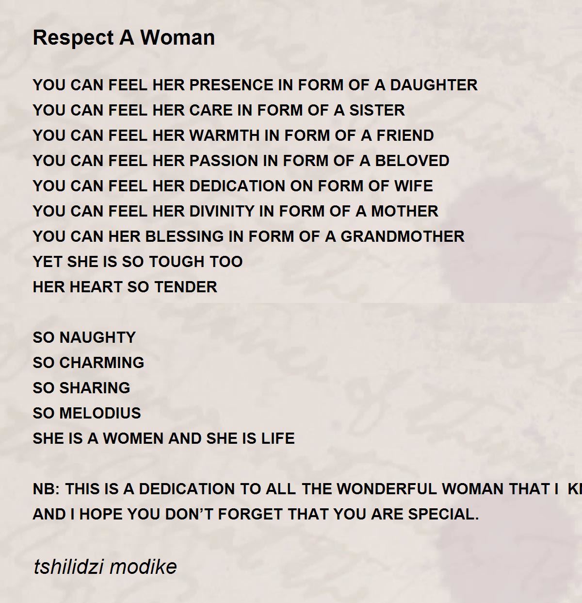 Respect A Woman - Respect A Woman Poem by tshilidzi modike