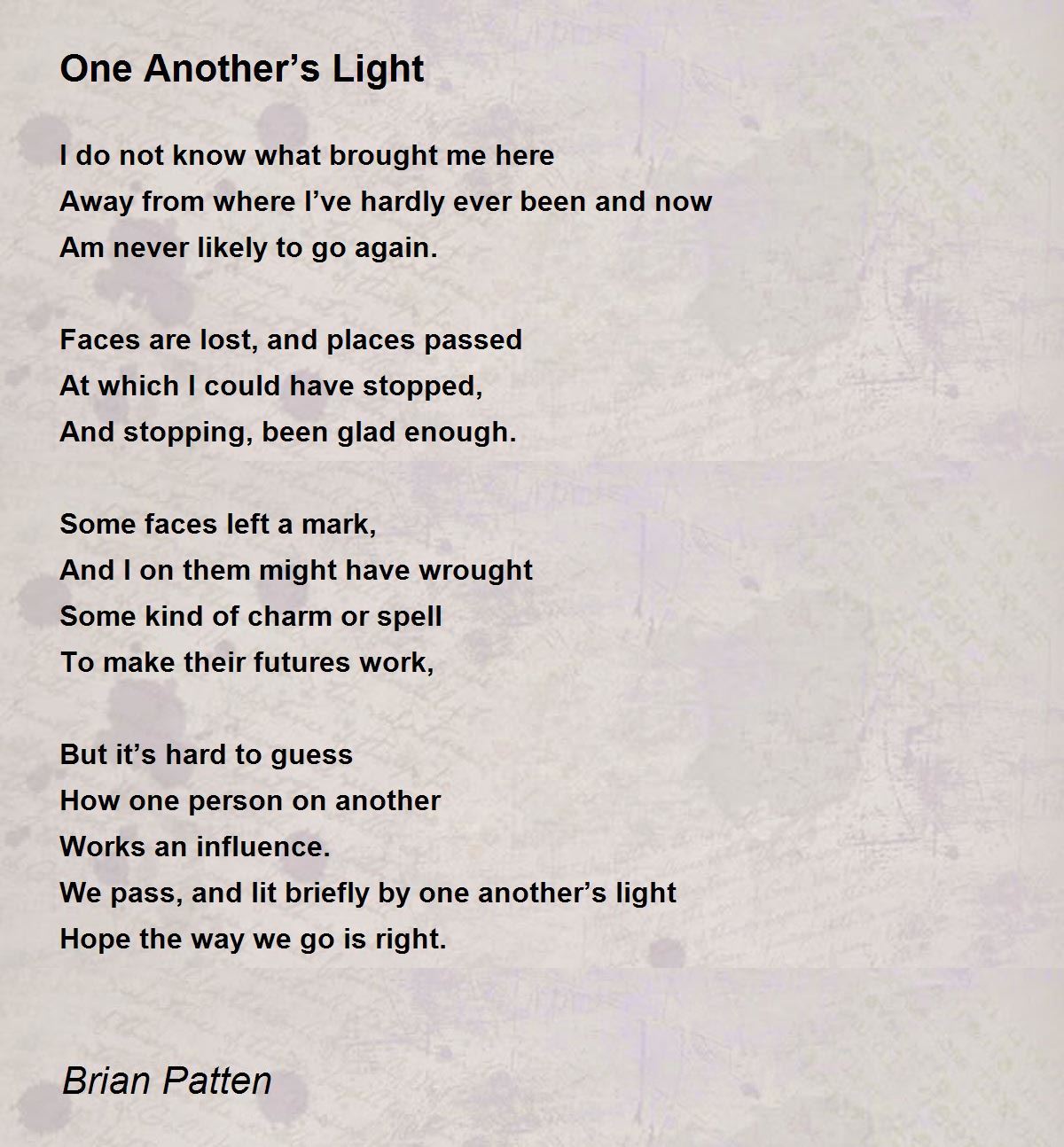 One Another's Light - One Another's Light Poem by Brian Patten