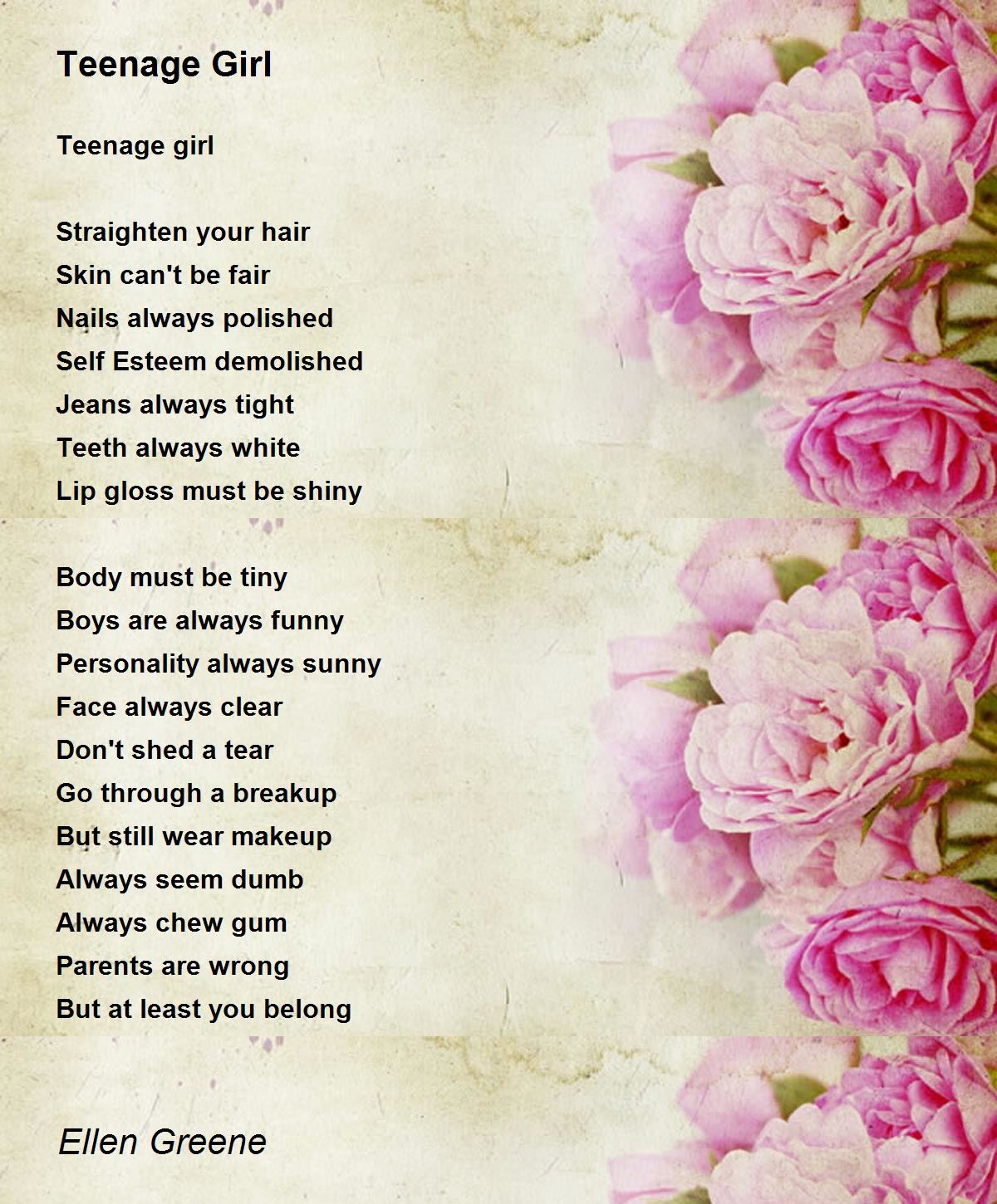 Teenage Girl - Teenage Girl Poem by Ellen Greene