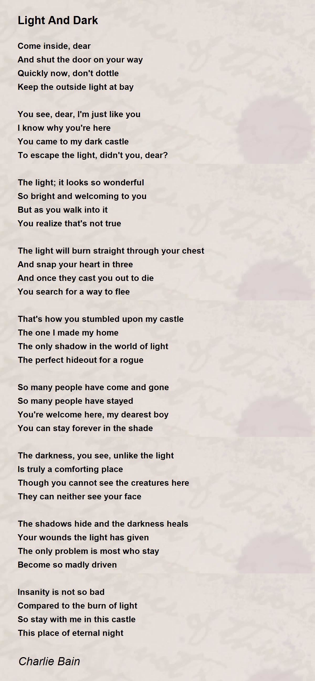 Light And Dark Poem By Charlie Bain