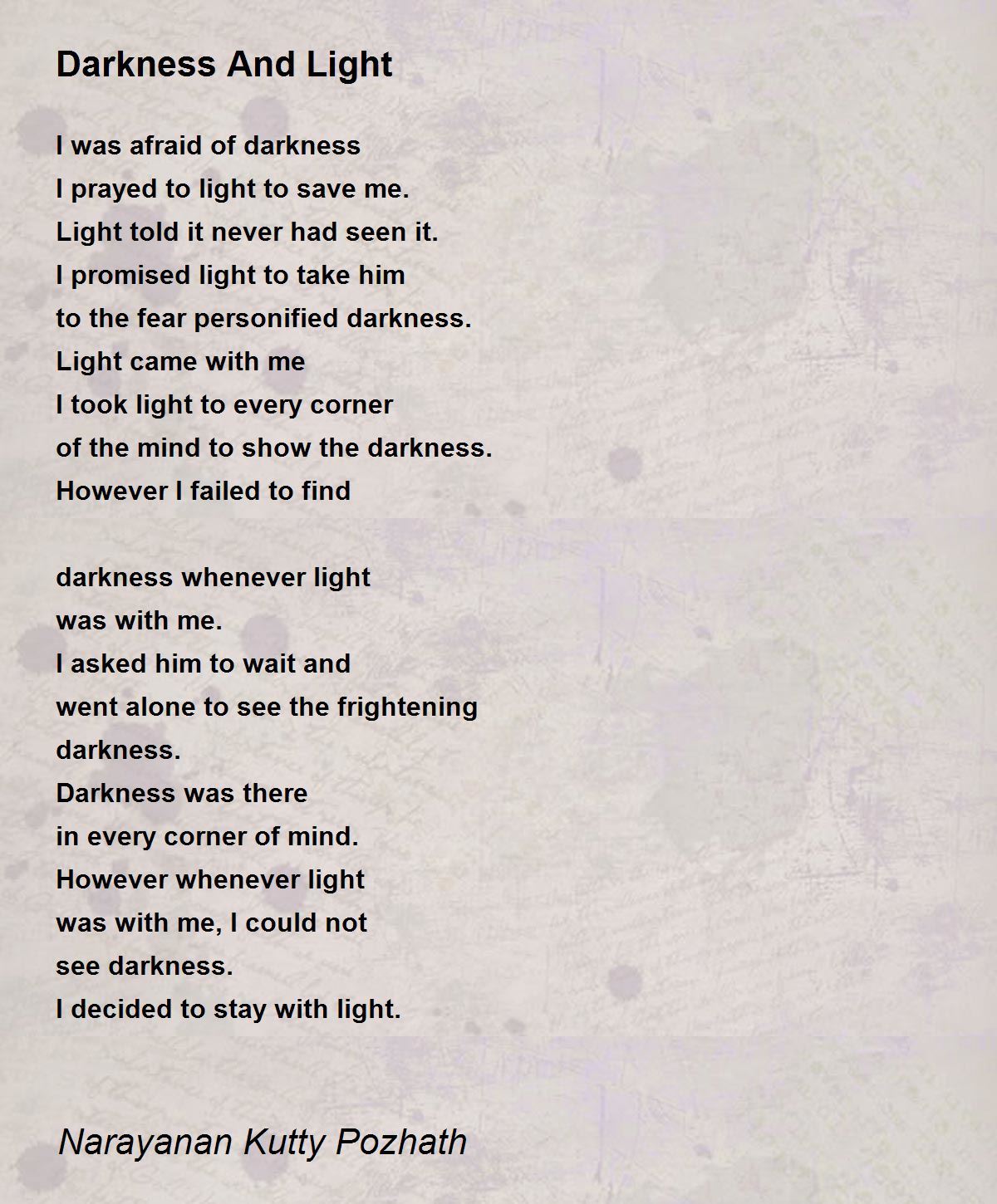 Light Poem By Narayanan Kutty Pozhath