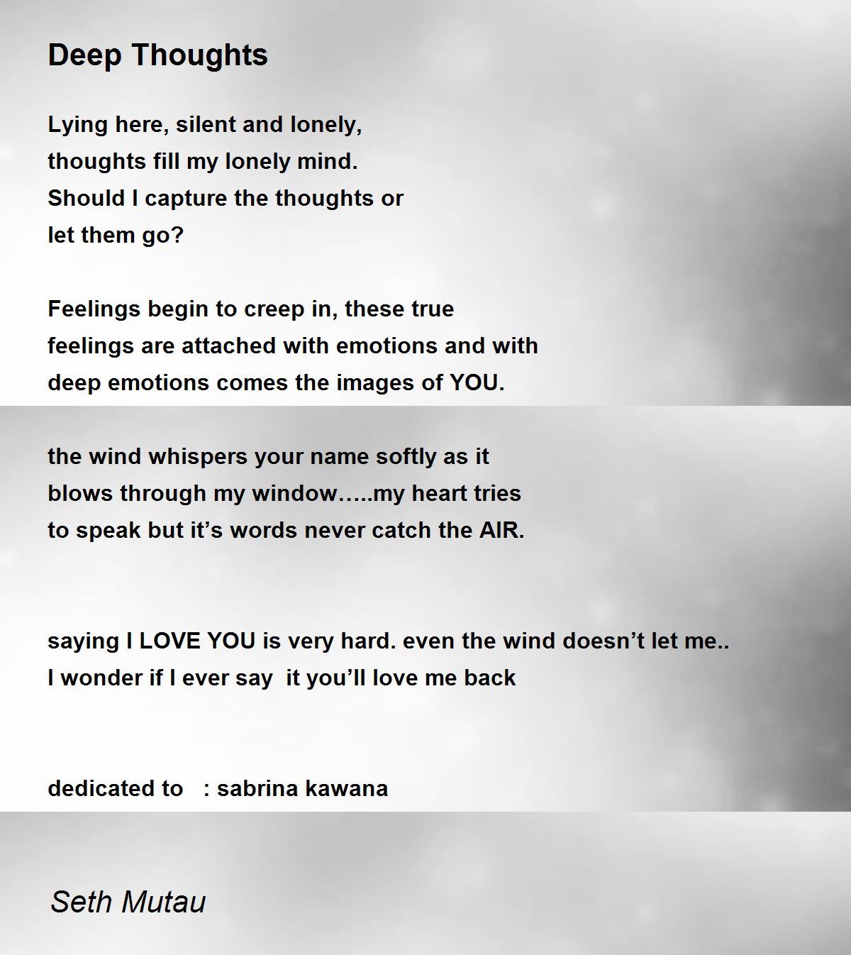 Deep Thoughts - Deep Thoughts Poem by Seth Mutau