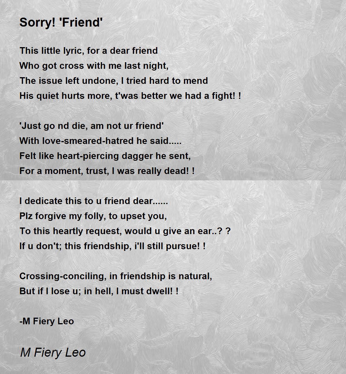 Sorry! 'Friend' - Sorry! 'Friend' Poem by M Fiery Leo