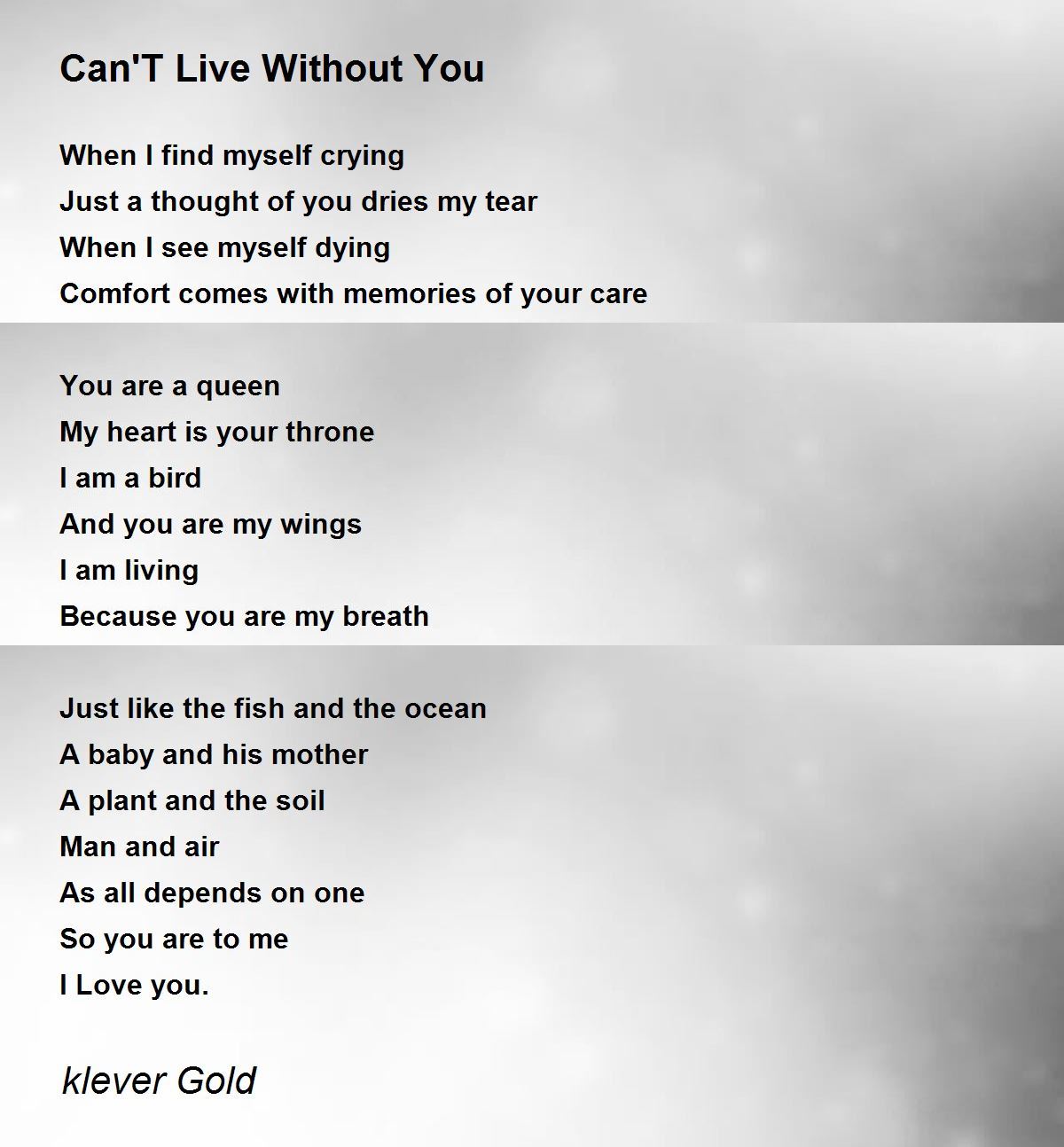 Can'T Live Without You - Can'T Live Without You Poem by klever Gold