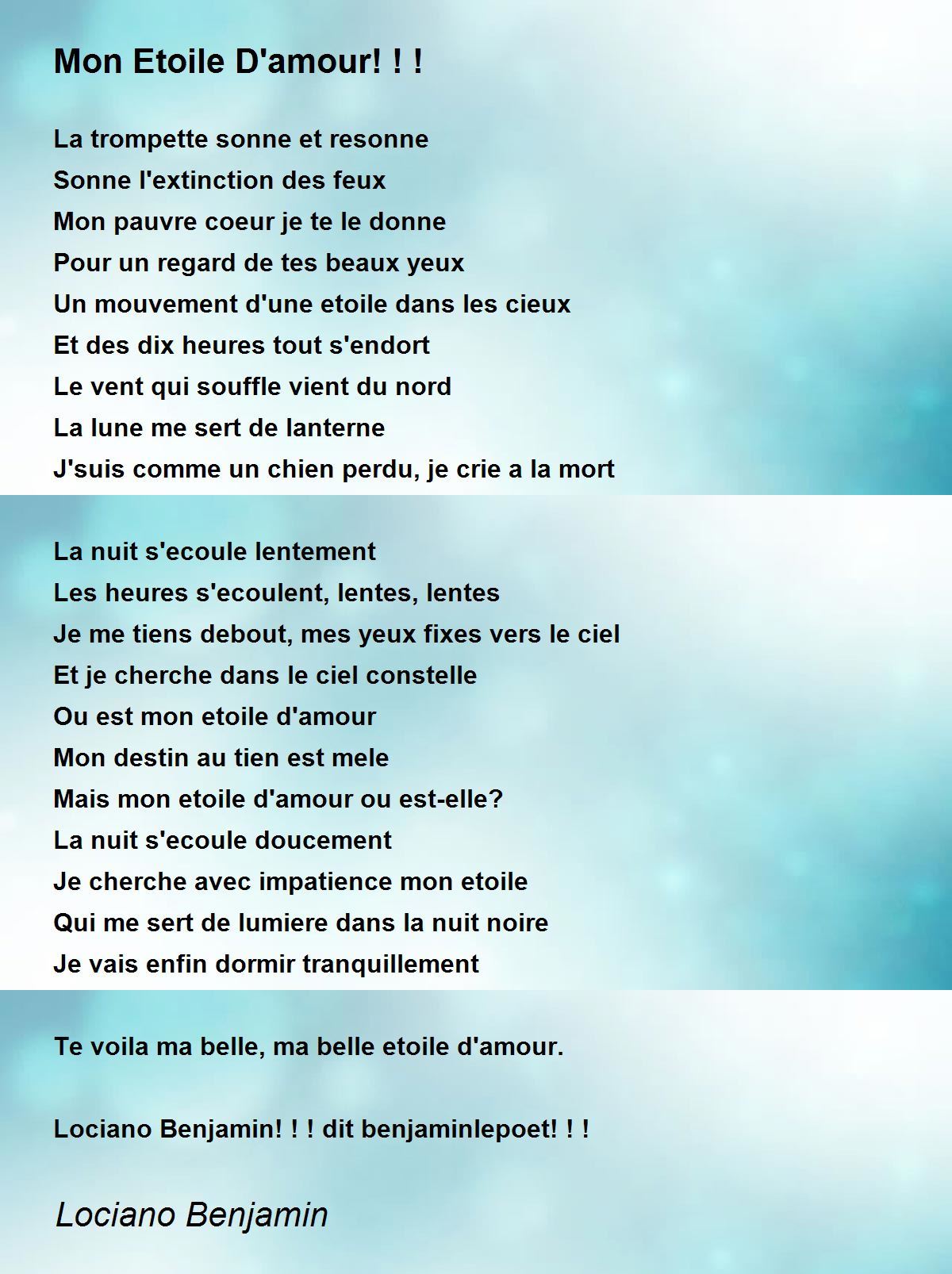 Mon Etoile D Amour Mon Etoile D Amour Poem By Lociano Benjamin