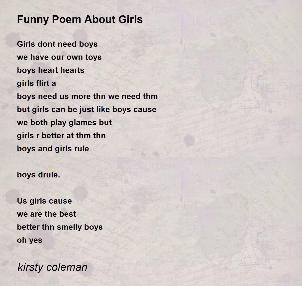Funny Poem About Girls - Funny Poem About Girls Poem by kirsty coleman