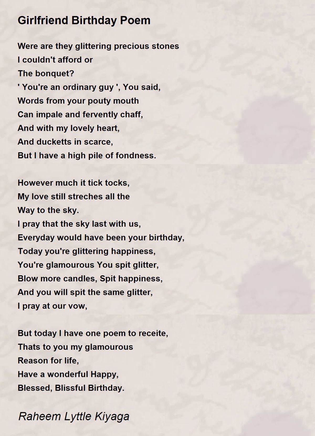 Girlfriend Birthday Poem By Raheem