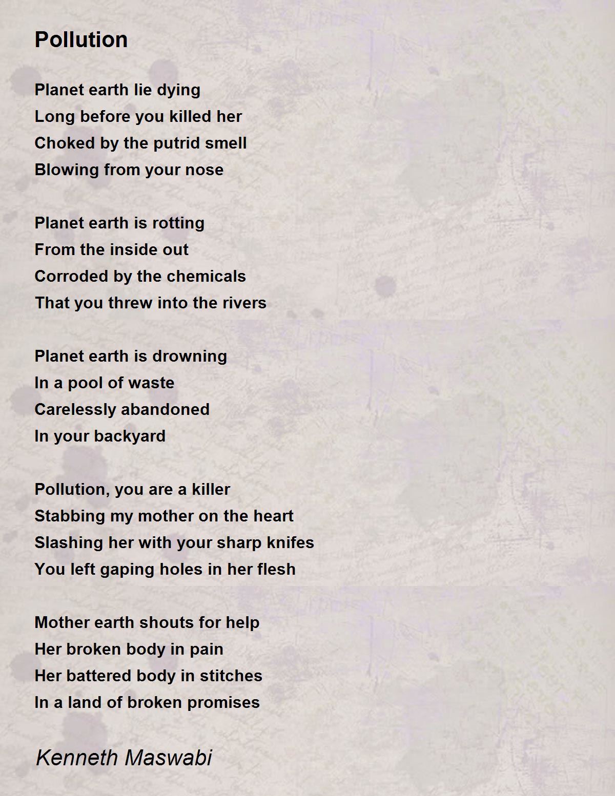 Pollution Poem By Kenneth Maswabi