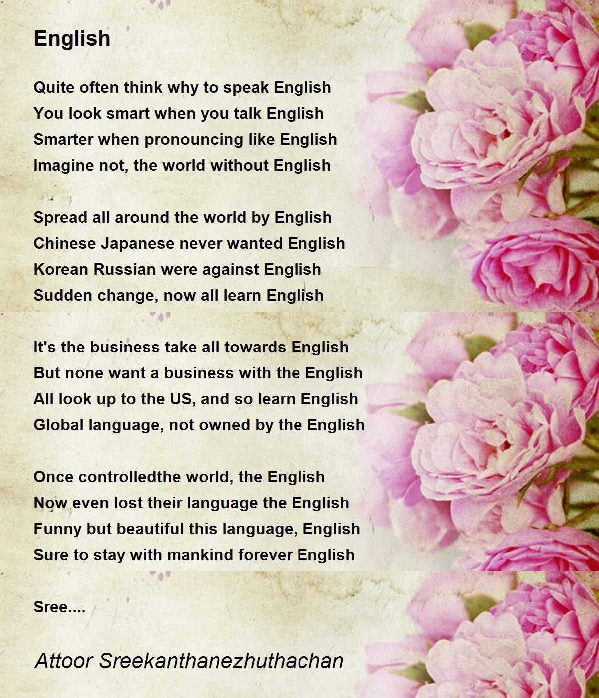 English - English Poem by Attoor Sreekanthanezhuthachan