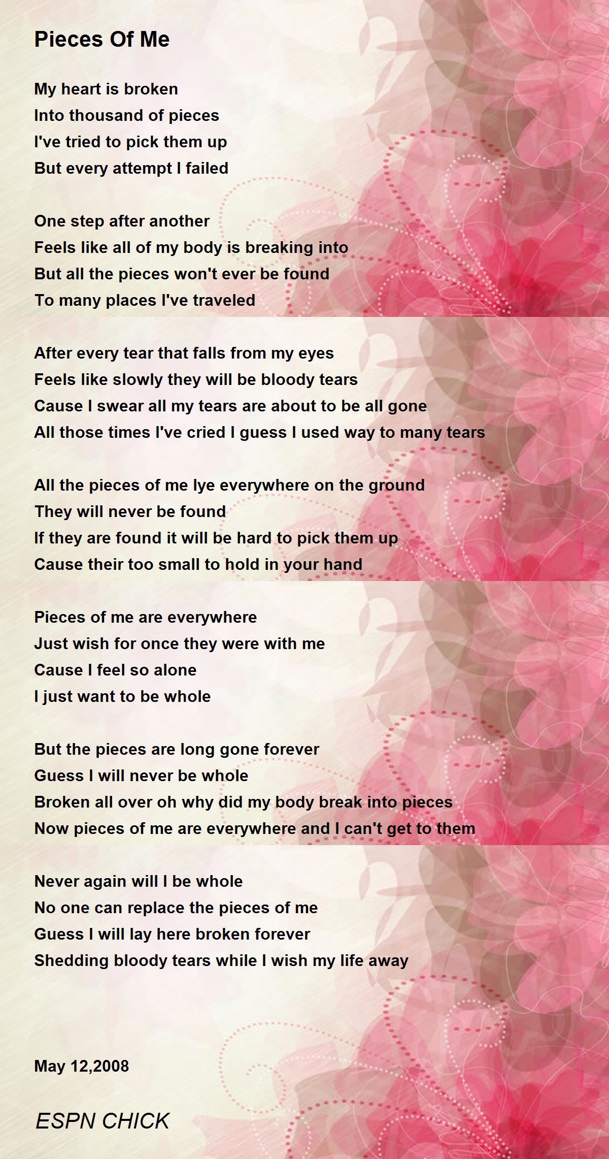 Pieces Of Me - Pieces Of Me Poem by ESPN CHICK