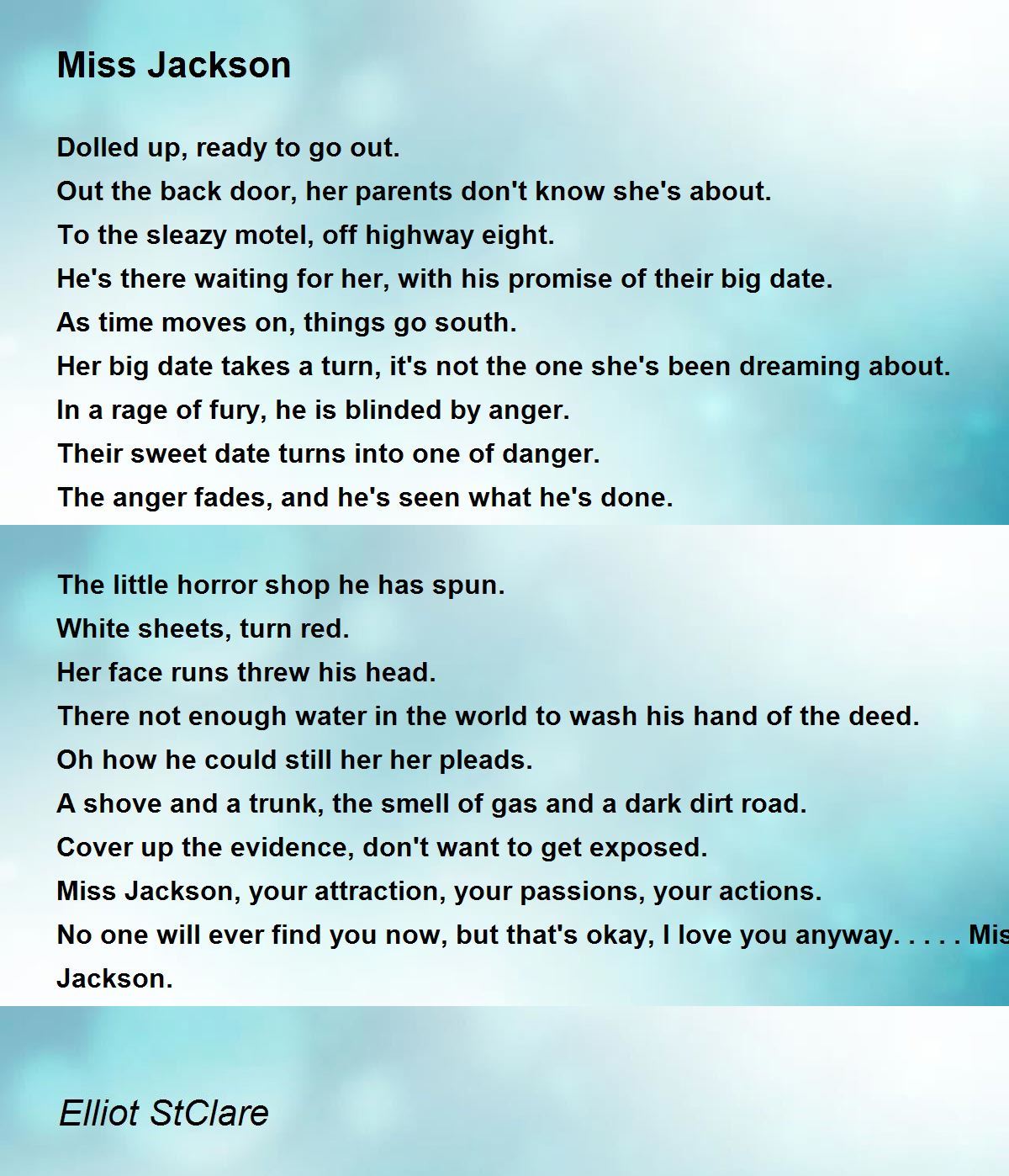 Miss Jackson - Miss Jackson Poem by Elliot StClare