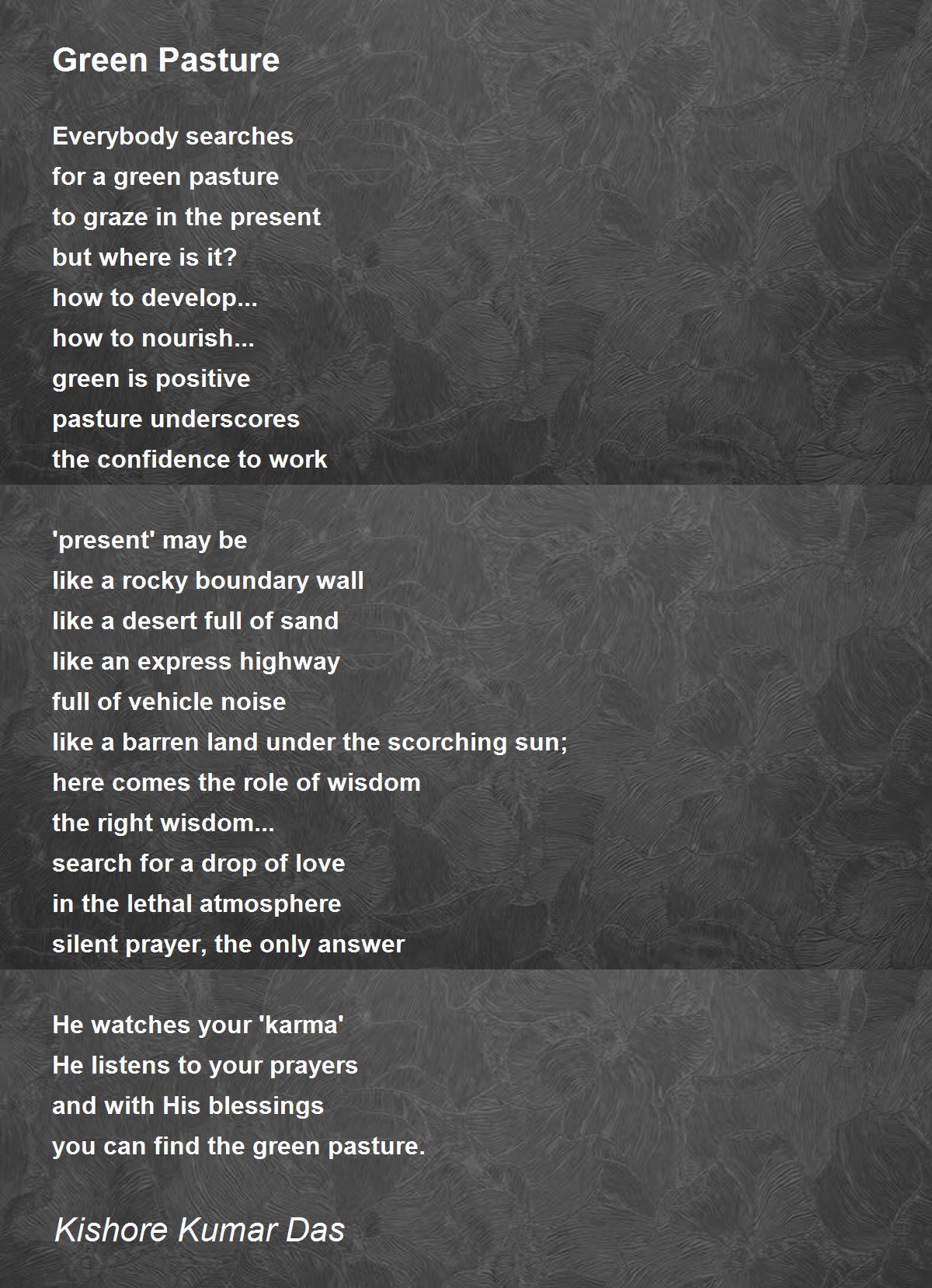 Green Pasture - Green Pasture Poem by Kishore Kumar Das