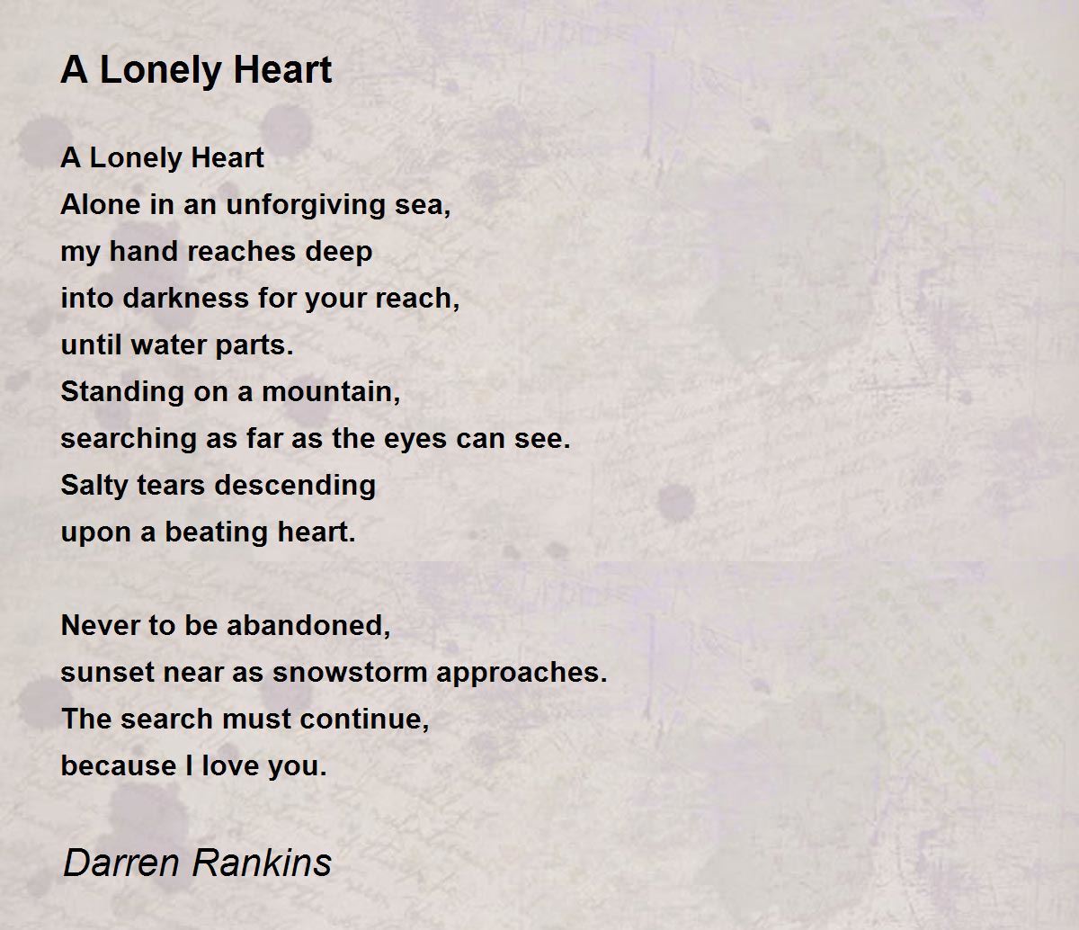 A Lonely Heart - A Lonely Heart Poem by Darren Rankins