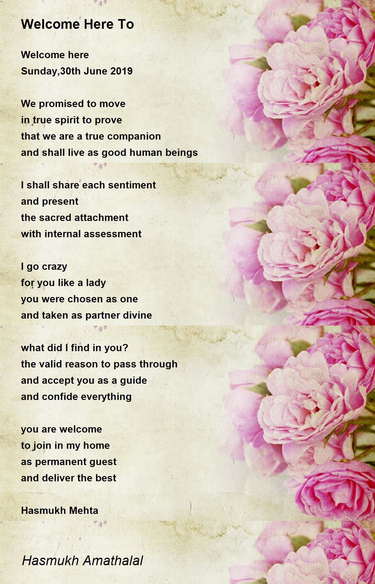 Welcome Home - Welcome Home Poem by Mehta Hasmukh Amathaal