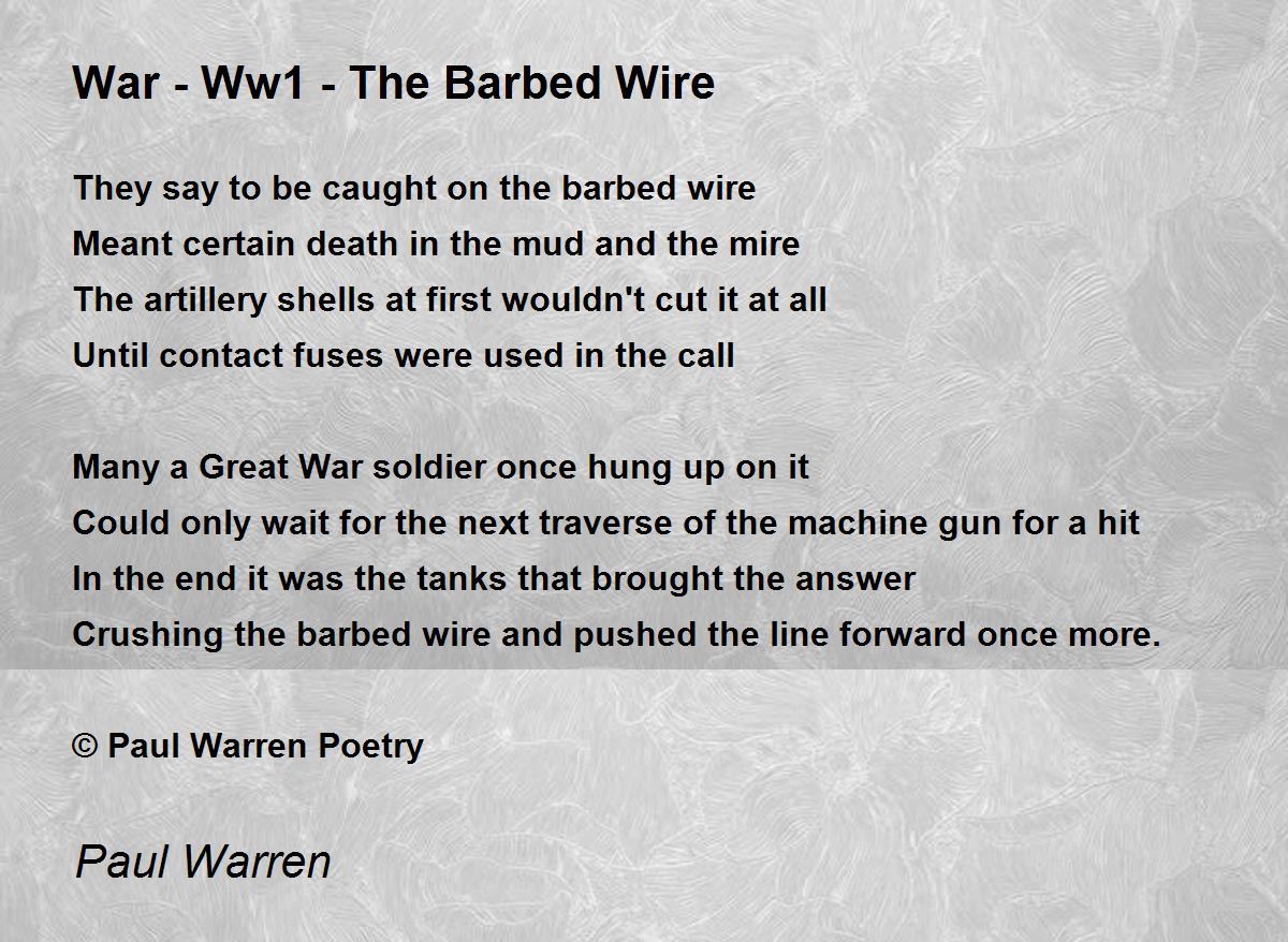 War Ww1 The Barbed Wire Poem