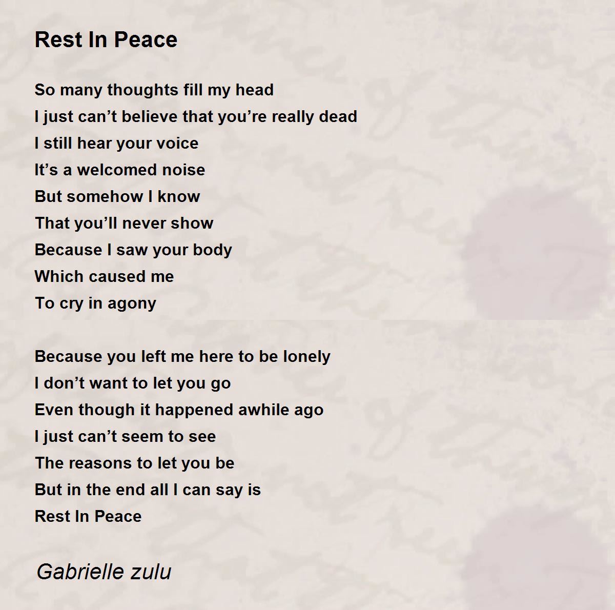 Rest In Peace - Rest In Peace Poem by Gabrielle zulu