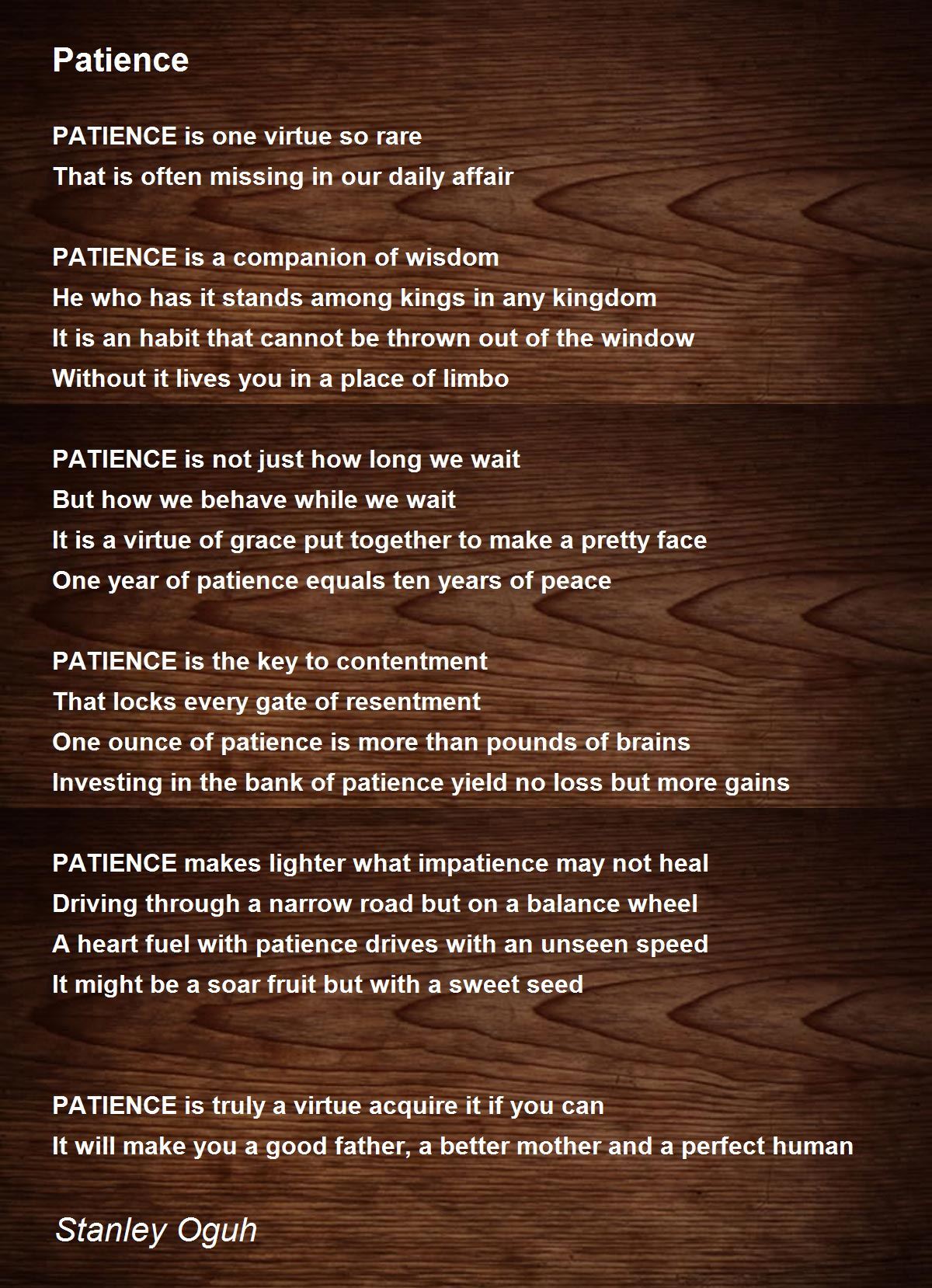 Patience Poem By Stanley Oguh