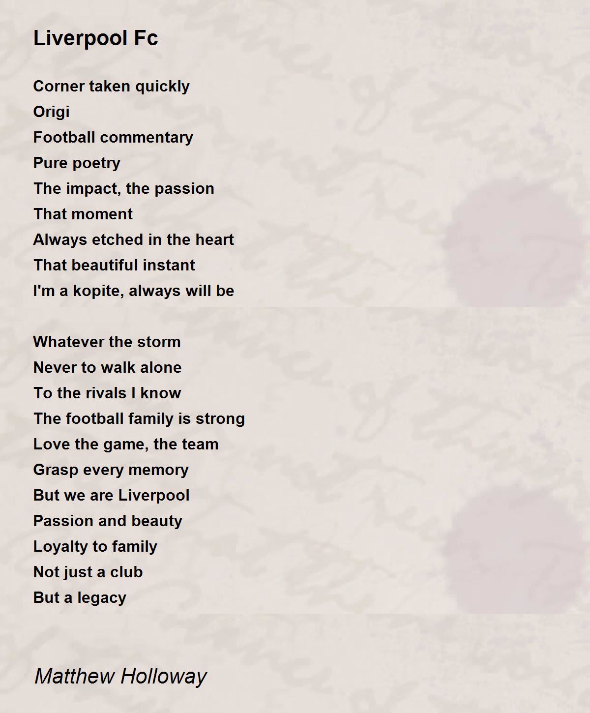 Liverpool Fc Liverpool Fc Poem By Matthew Holloway, 52% OFF