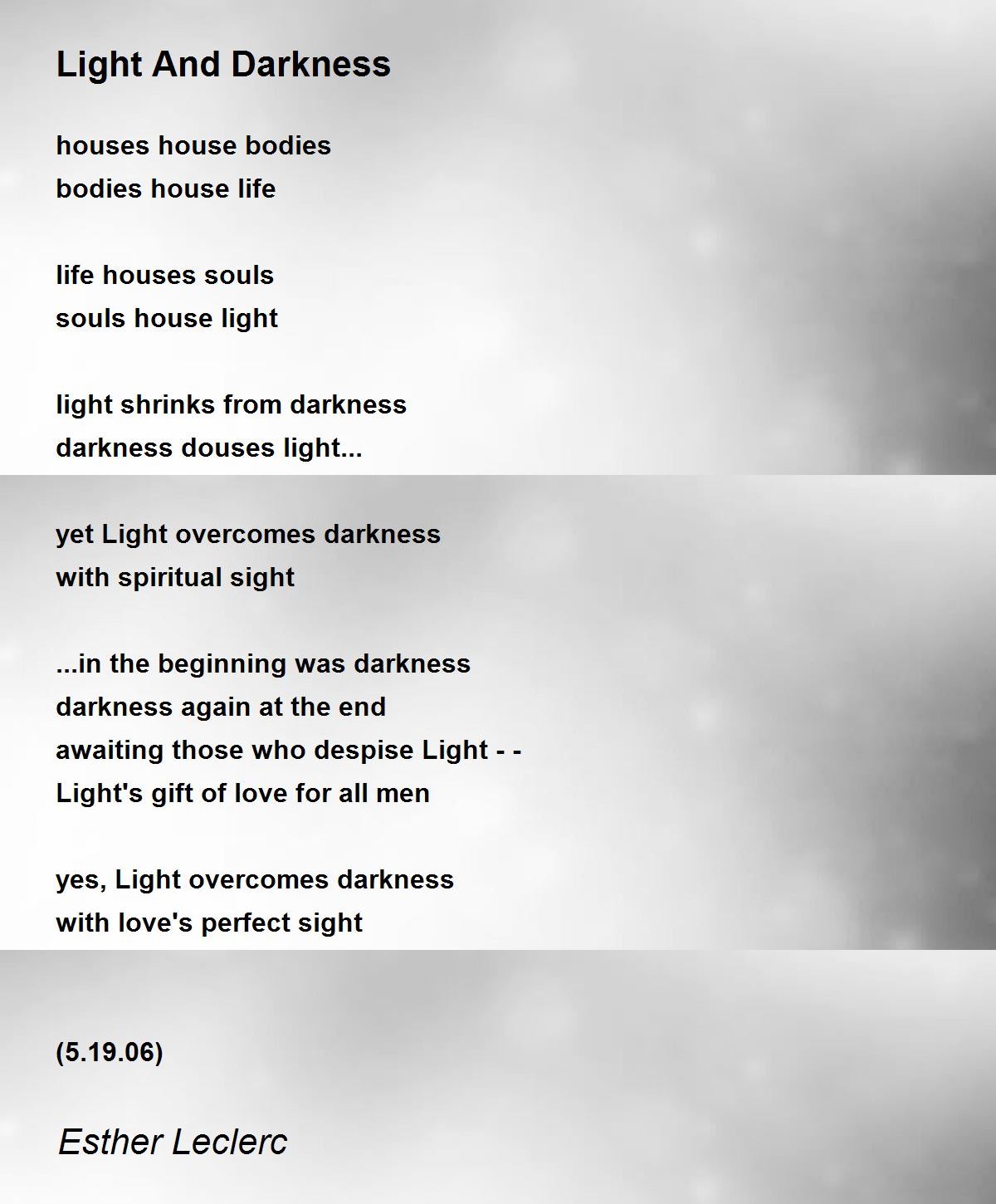 Light And Darkness Poem By Esther Leclerc