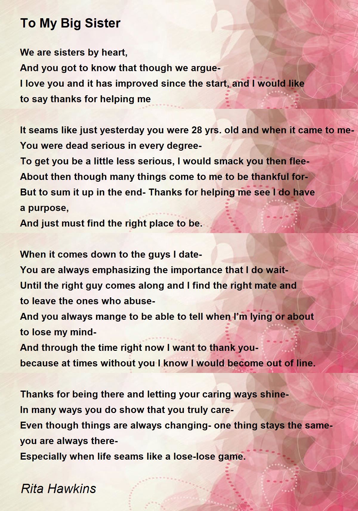 to my big sister poems