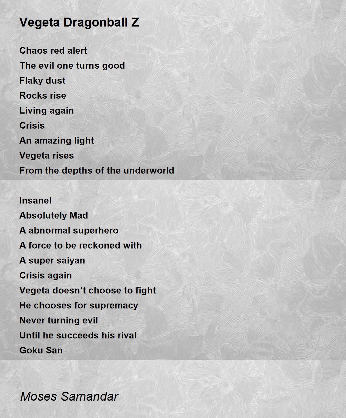Vegeta's poem of Goku