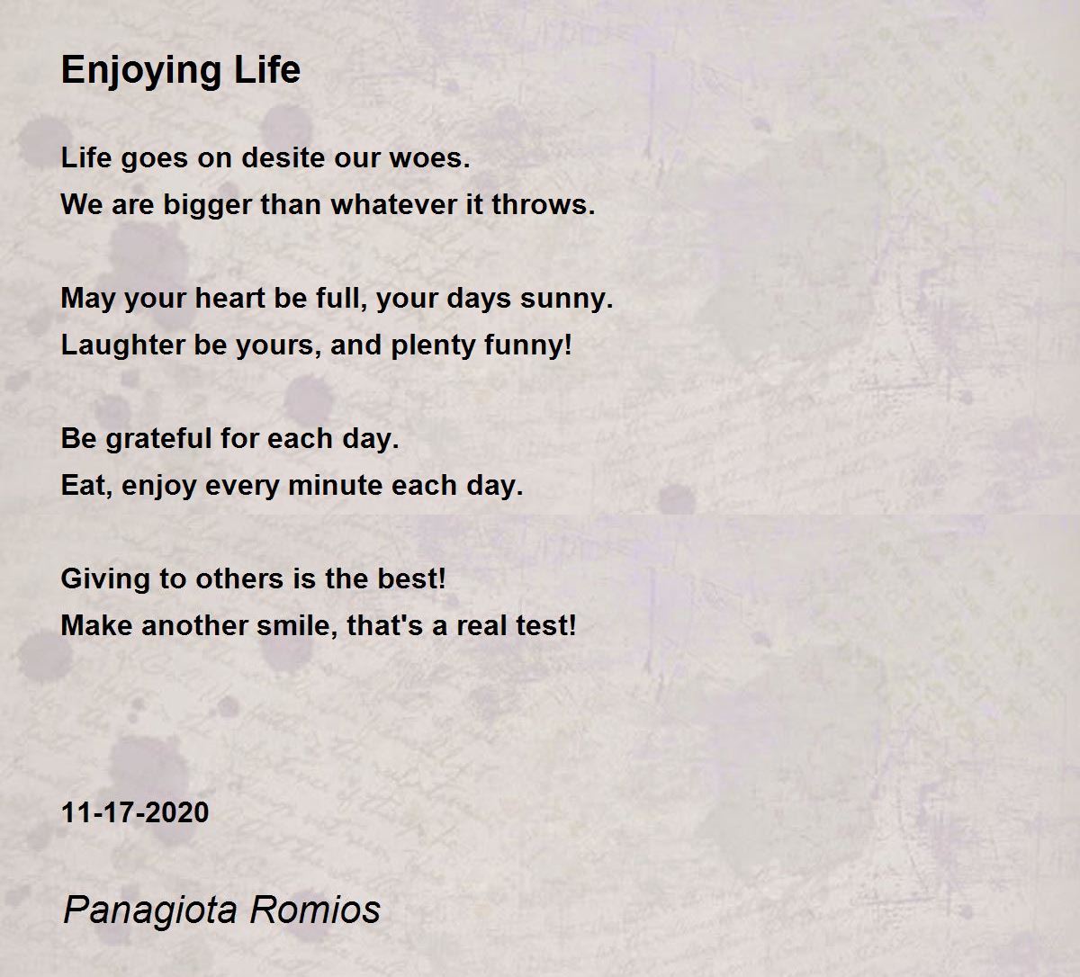 Enjoying Life - Enjoying Life Poem by Panagiota Romios