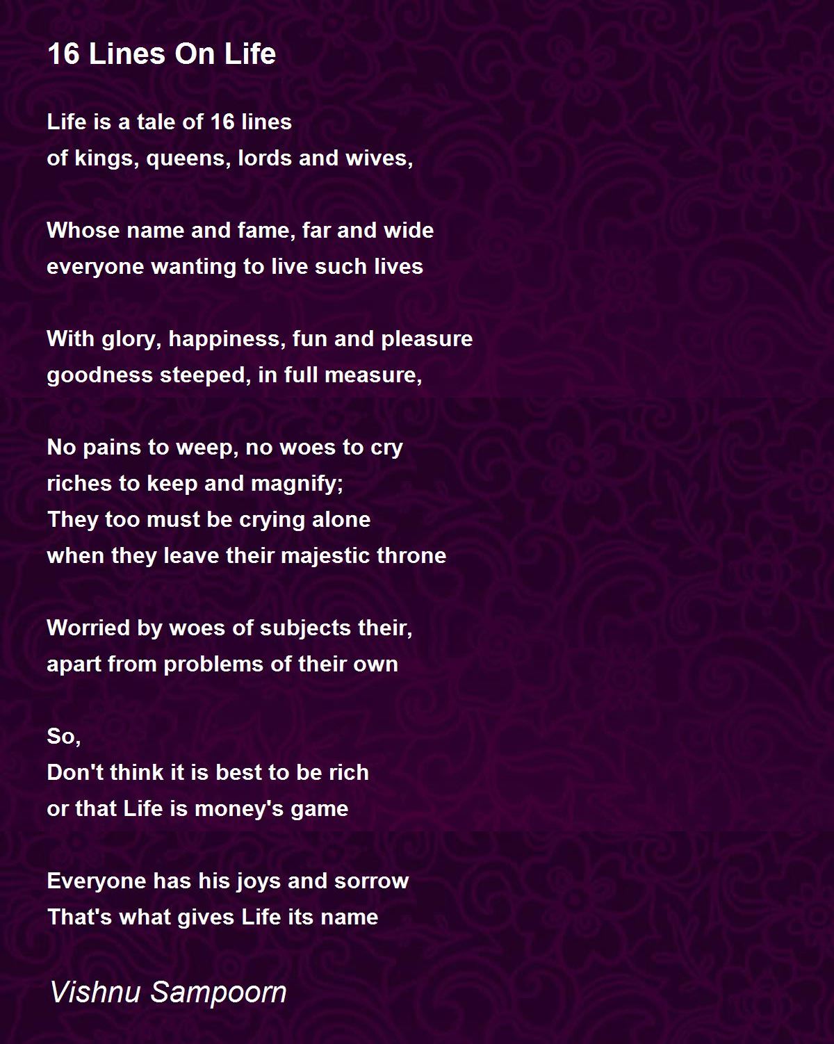 16 Lines On Life Poem By Vishnu Sampoorn