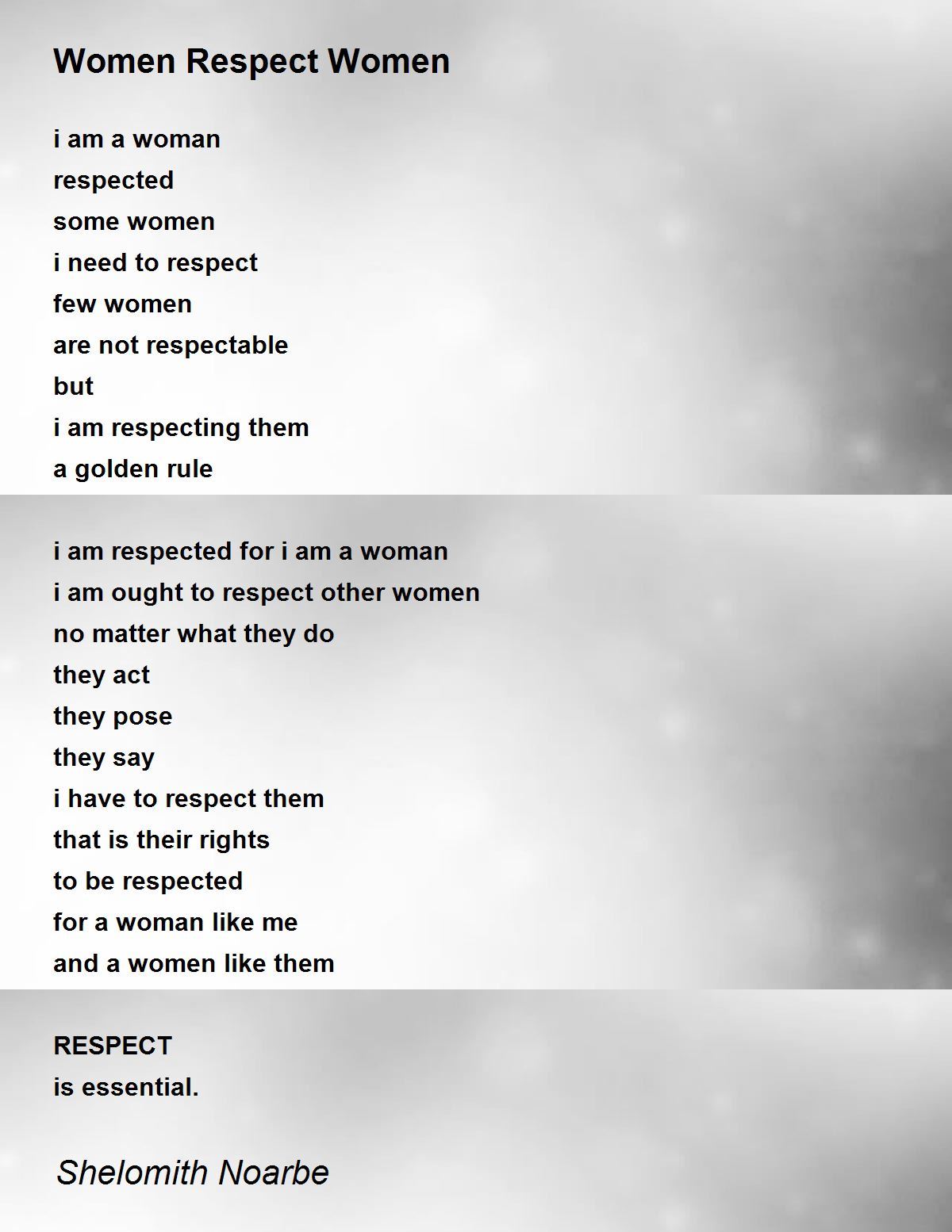 Women Respect Women - Women Respect Women Poem by Shelomith Noarbe